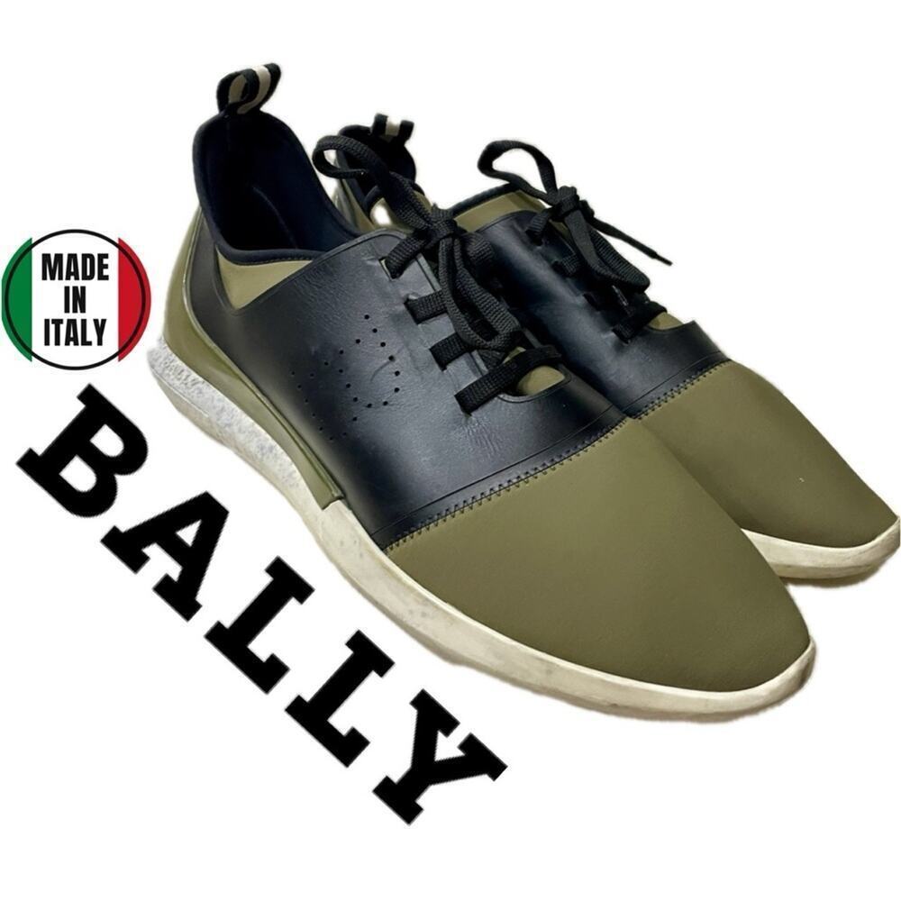 BALLY‎ MEN SHOES NEOPRENE OLIVE GREEN/BLACK LEATHER MADE IN ITALY Sz 13 ICONIC